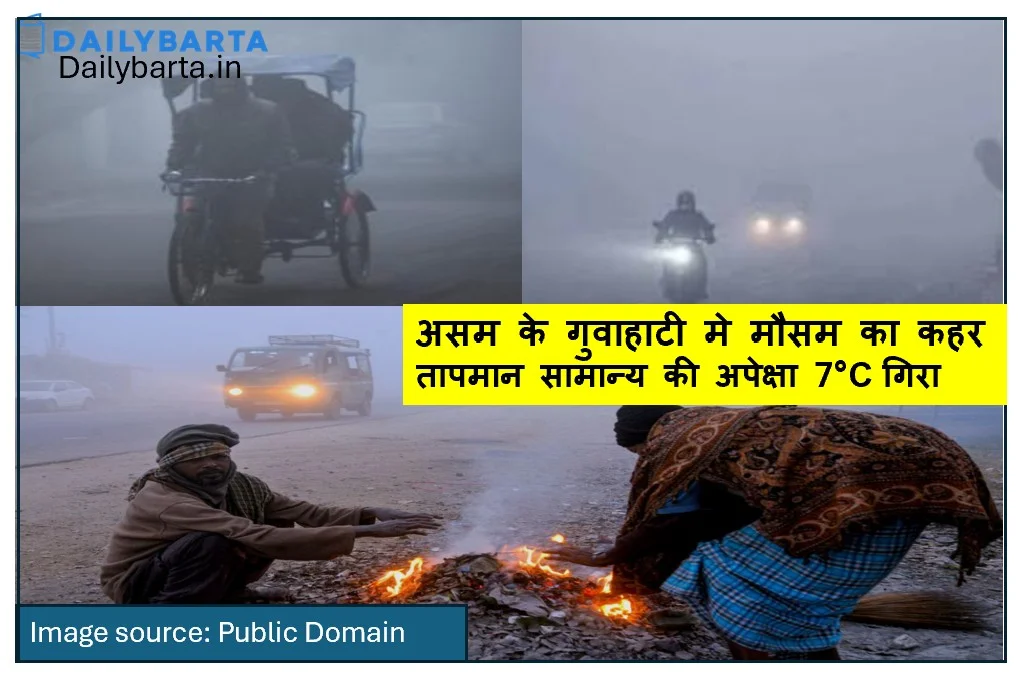 असम के गुवाहाटी मे मौसम का कहर तापमान सामान्य की अपेक्षा 7°C गिरा