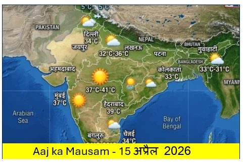 Aaj ka Mausam - ​15 अप्रैल 2026 -  भारत का मौसम पूर्वानुमान और मौसम की जानकारी
